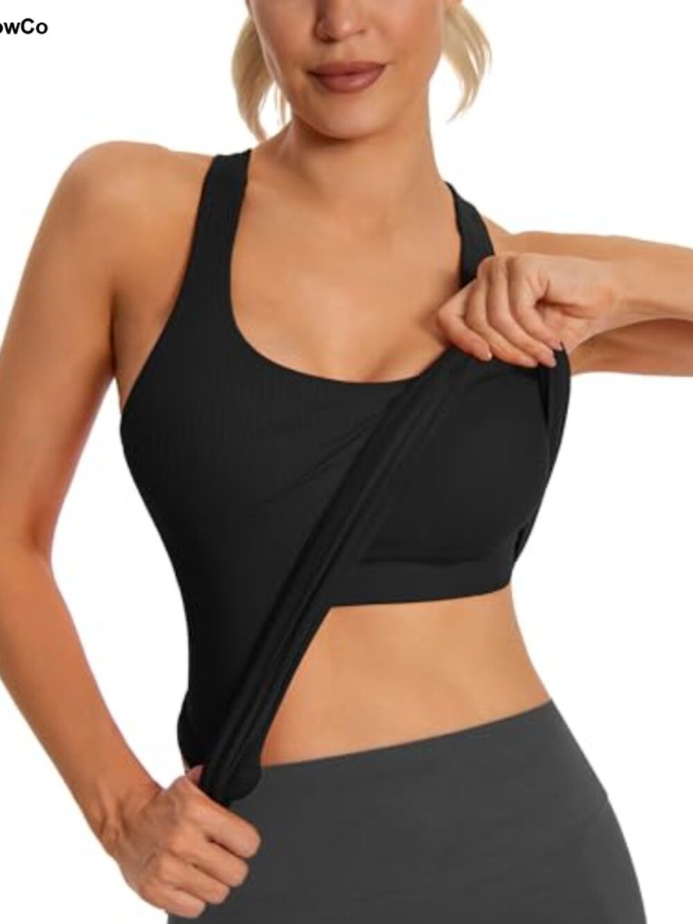 Seamless Ribbed Workout Tank Top Built in Bra Racerback Athletic